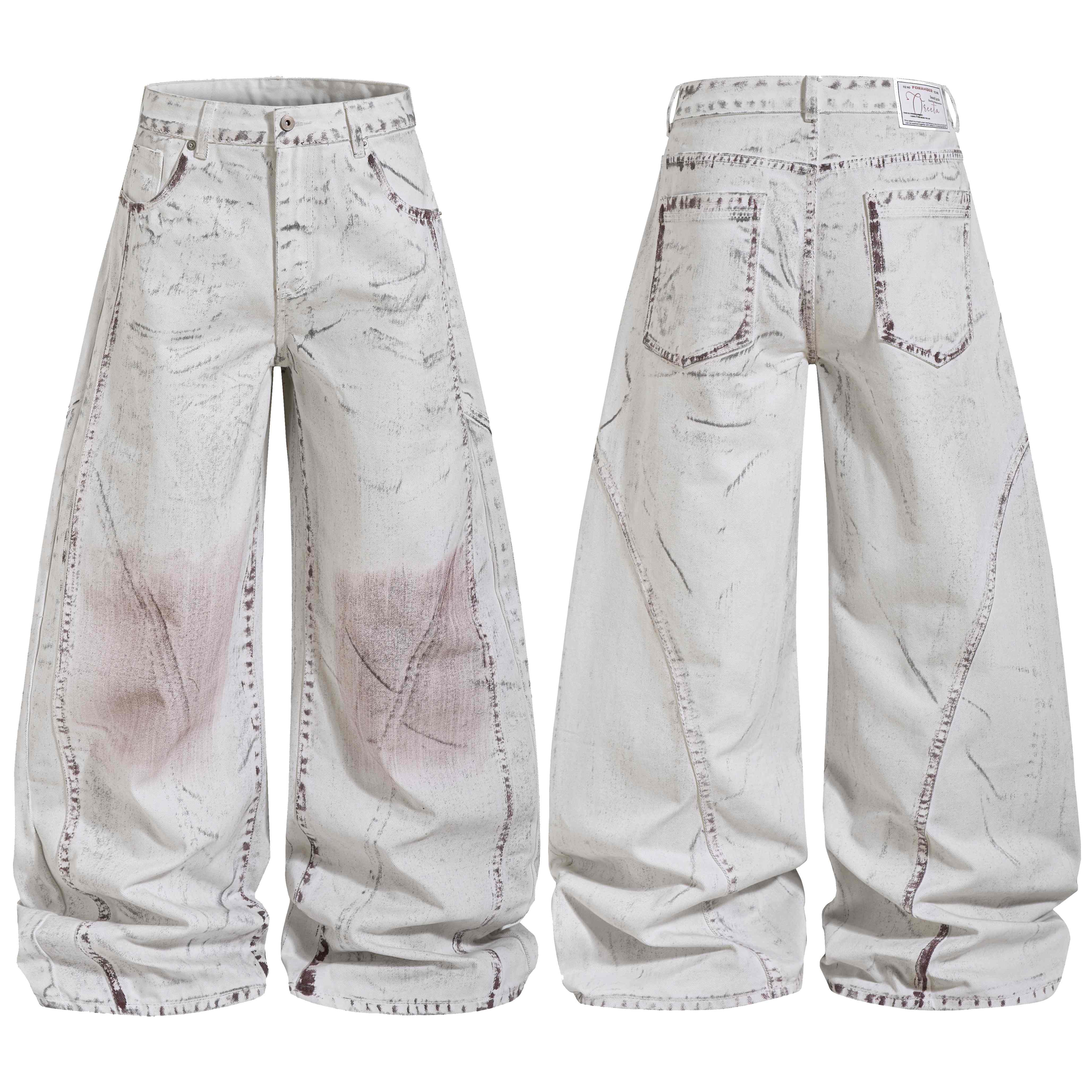 CapCabin Washed Panel Denim Pants