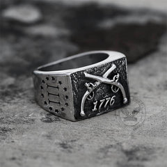1776 Crossed Guns Stainless Steel Ring