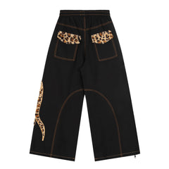CapCabin Leopard Patch Wide-Leg Pants
