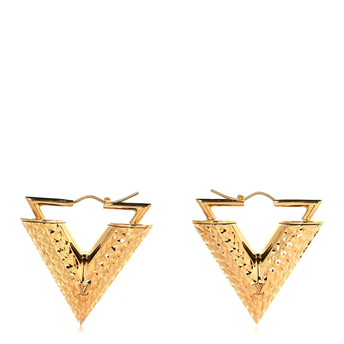 Brass Guilloche Essential V Earrings Gold