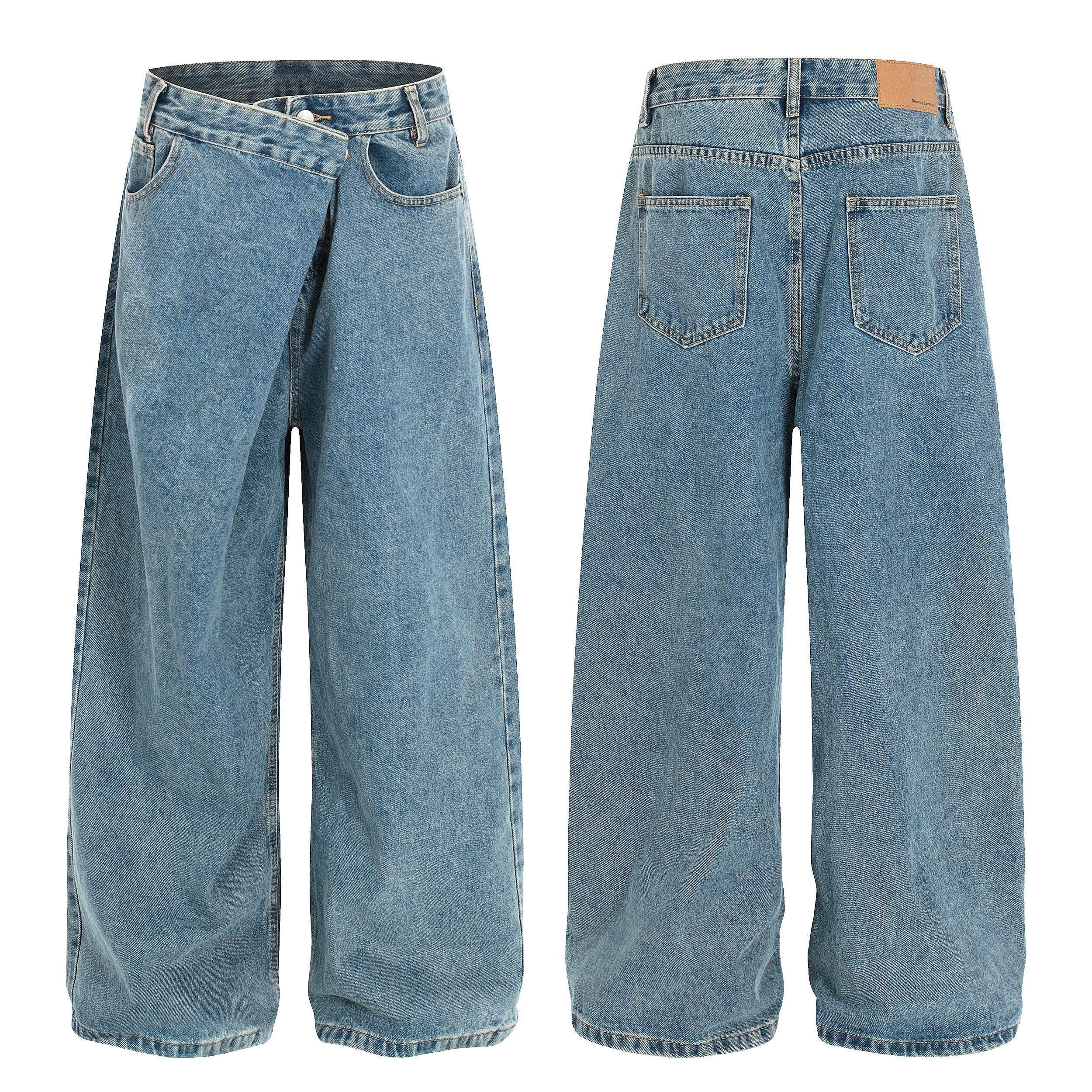 CapCabin Asymmetric Waist Wide-Leg Denim Pants