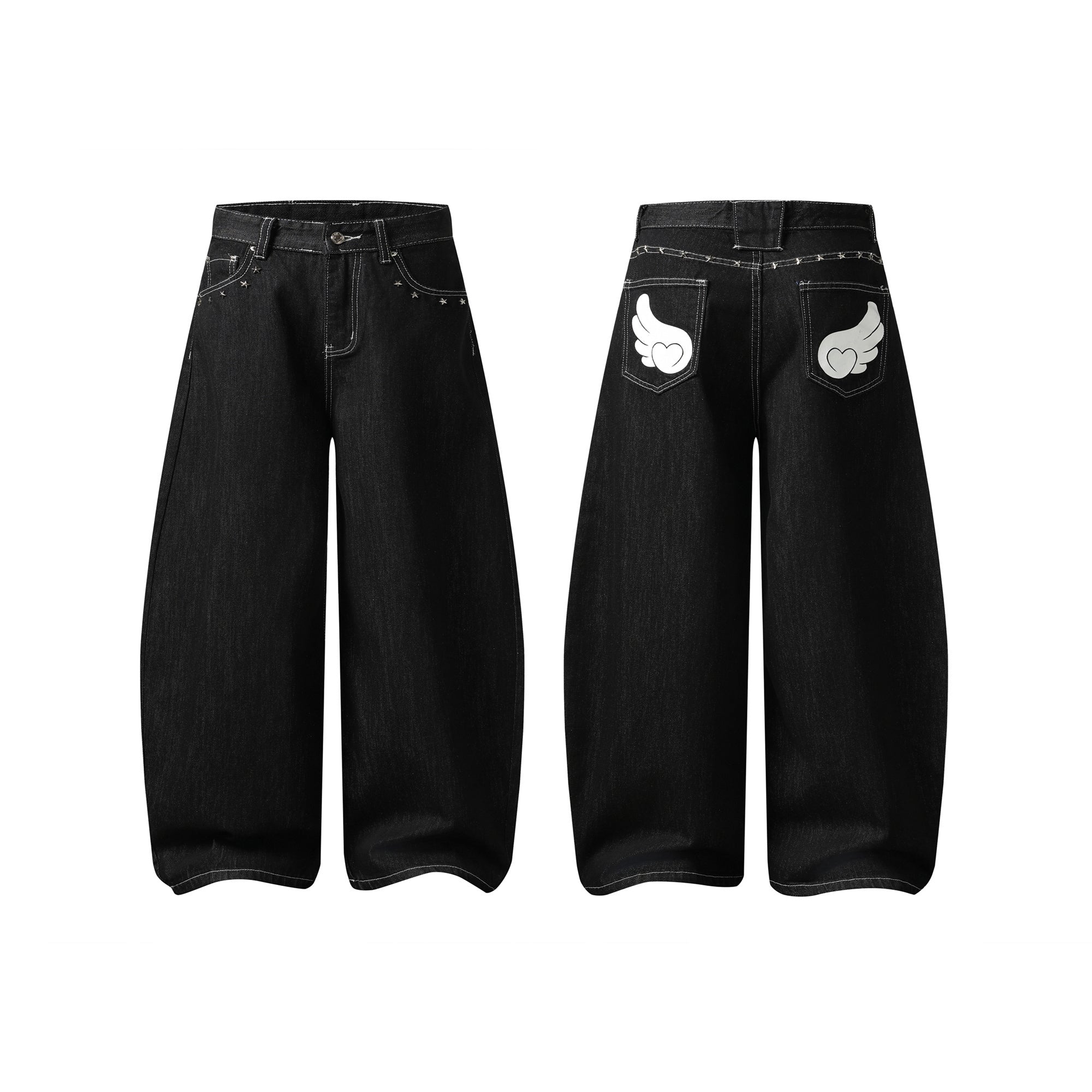 CapCabin “Angel Wing Wide-Leg Denim Jeans”