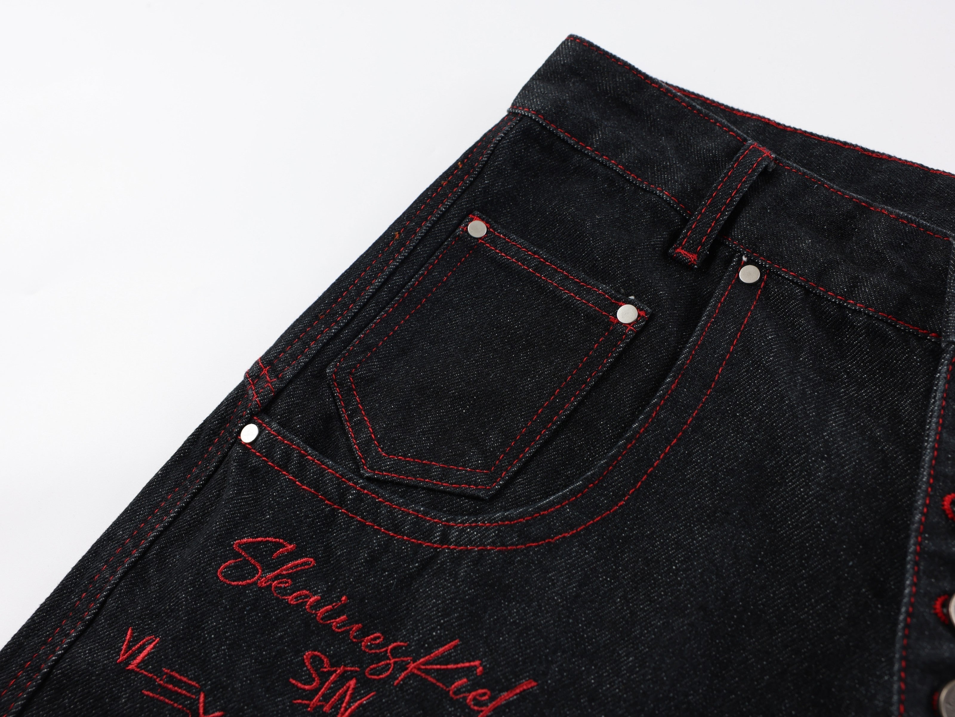 CapCabin Dragon Embroidered Wide-Leg Denim Pants