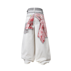 CapCabin Patchwork Double-Waist Denim Pants
