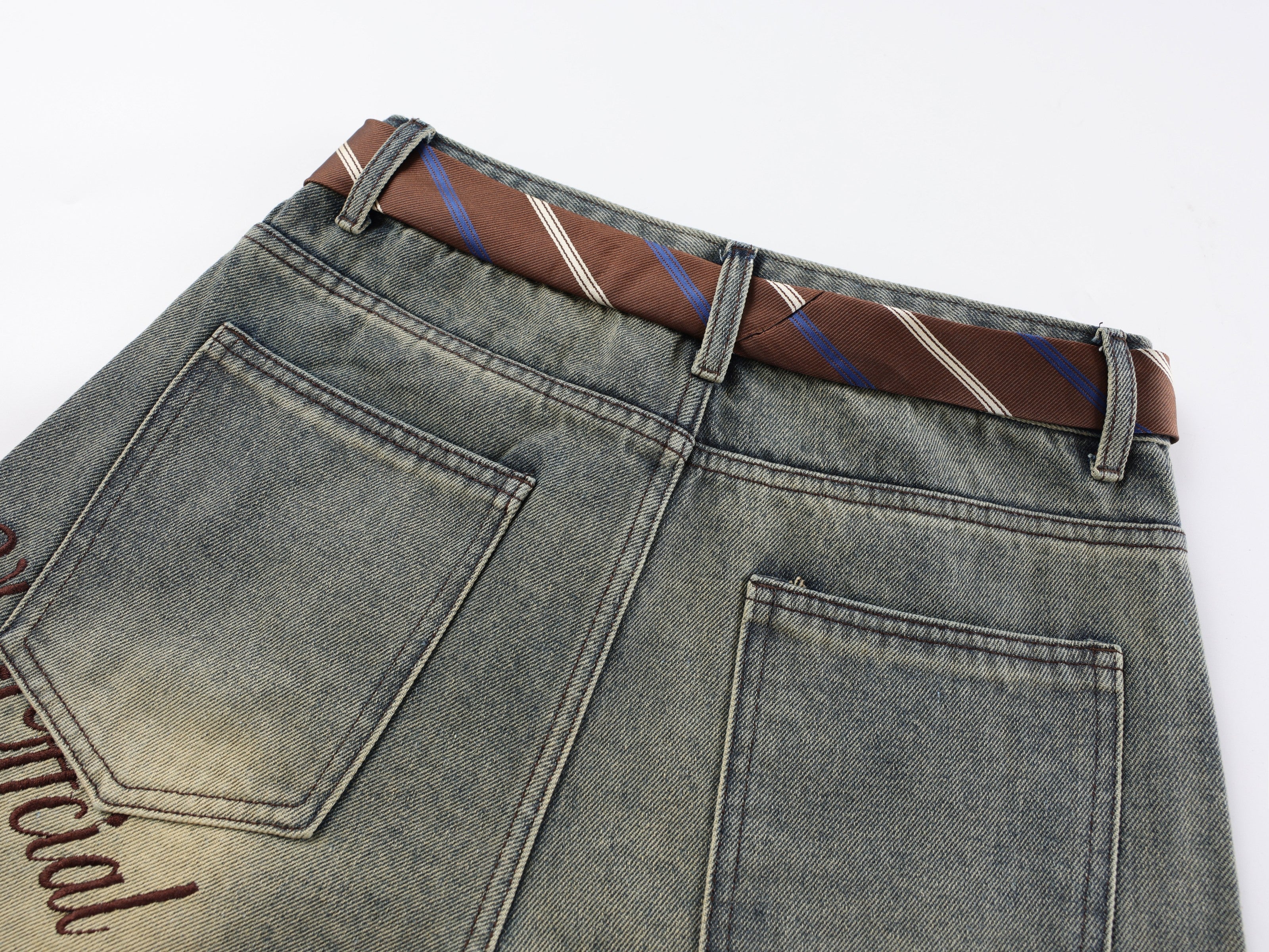 CapCabin Tie-Waist Wide-Leg Denim Pants