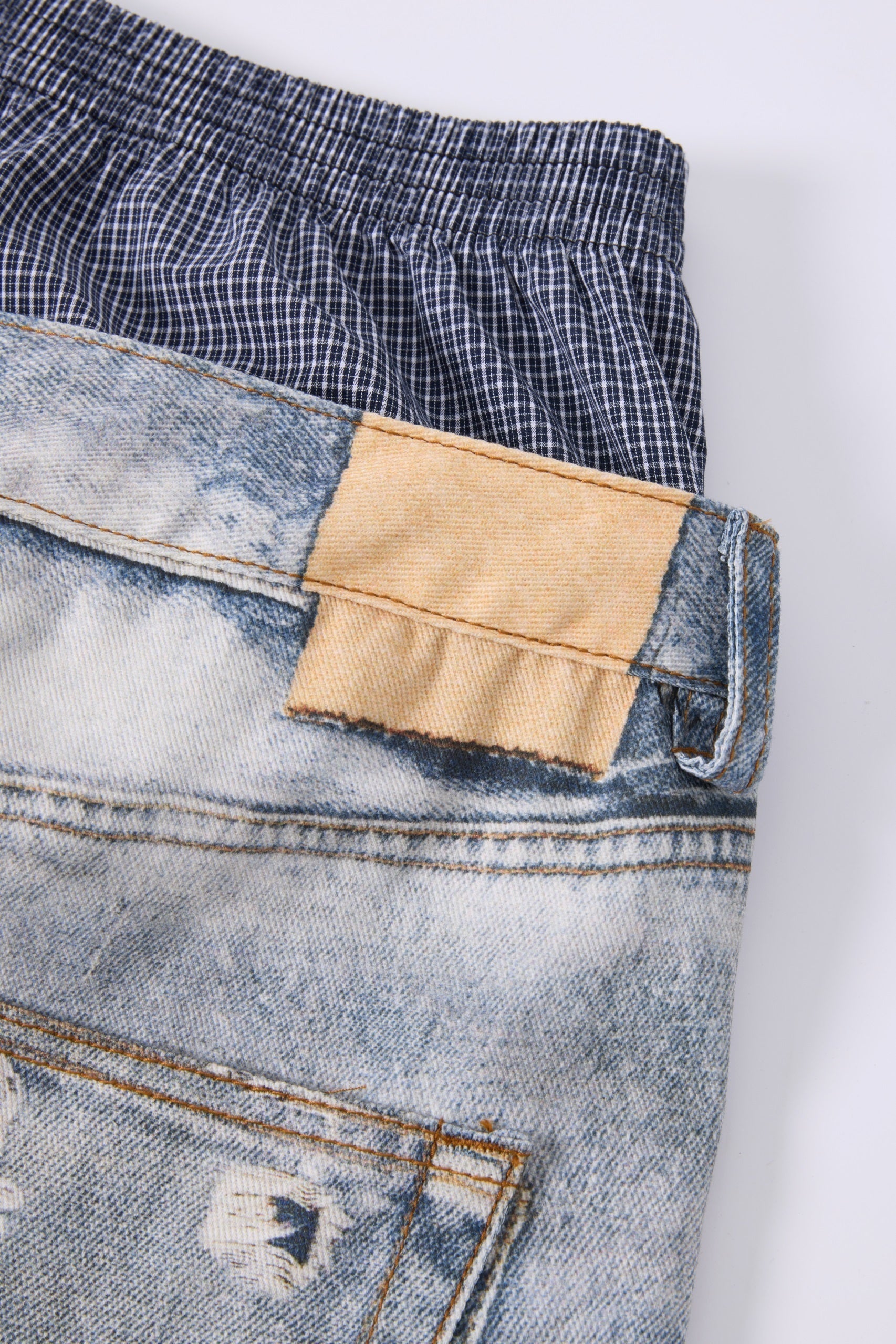 CapCabin Layered Waist Distressed Jeans