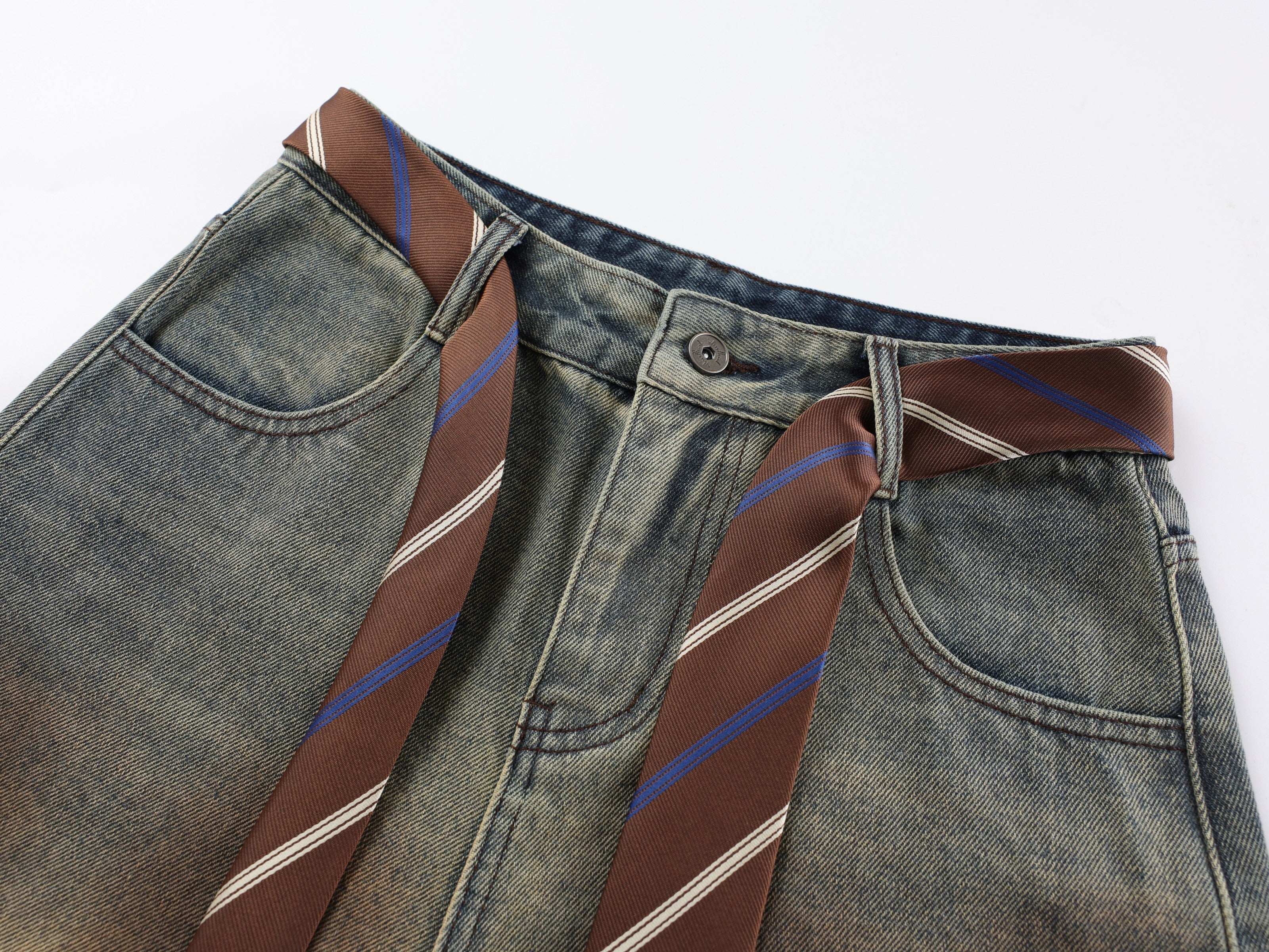 CapCabin Tie-Waist Wide-Leg Denim Pants