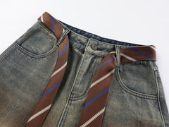 CapCabin Tie-Waist Wide-Leg Denim Pants