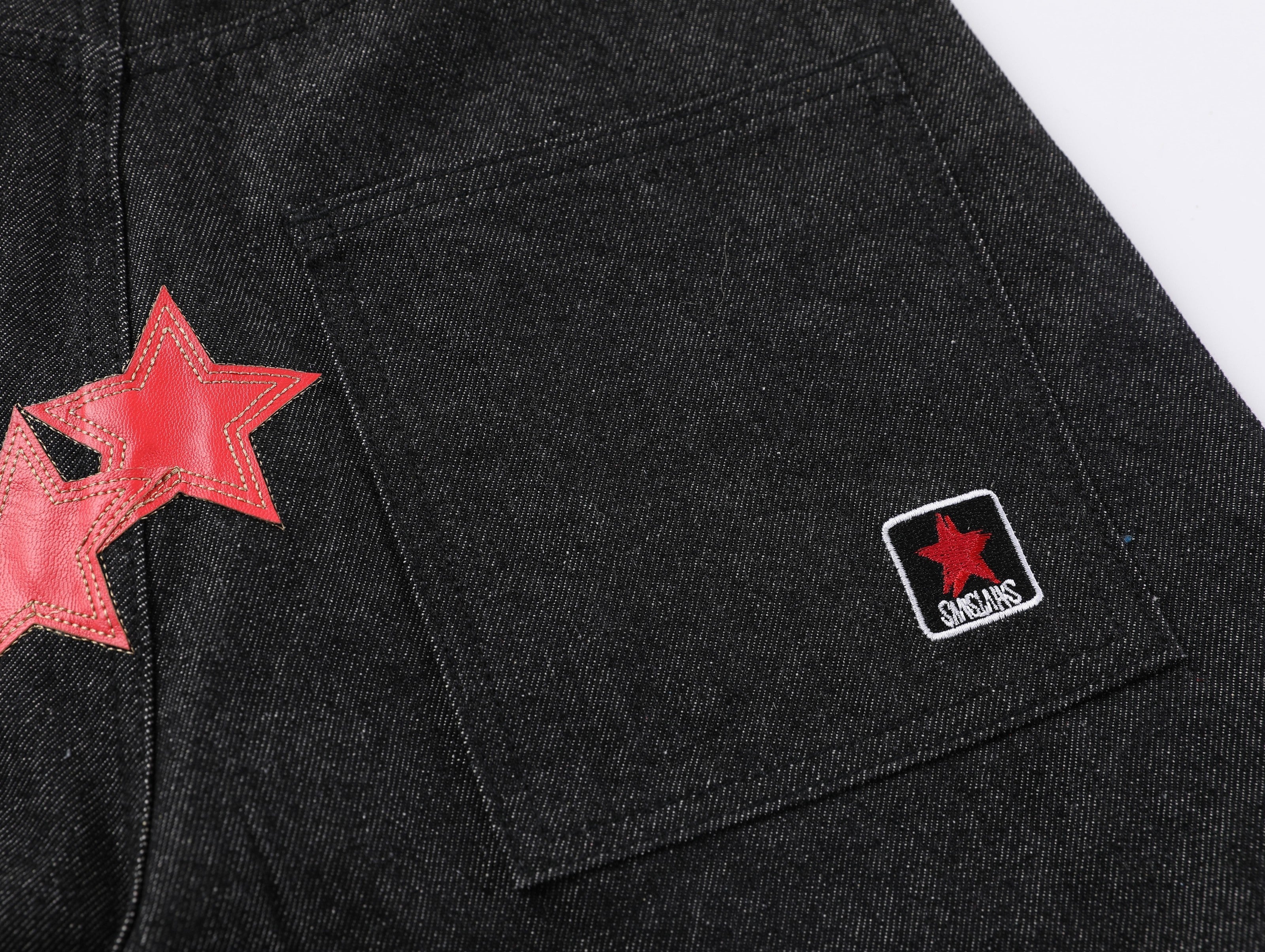 CapCabin Star-Graphic Wide-Leg Denim Pants
