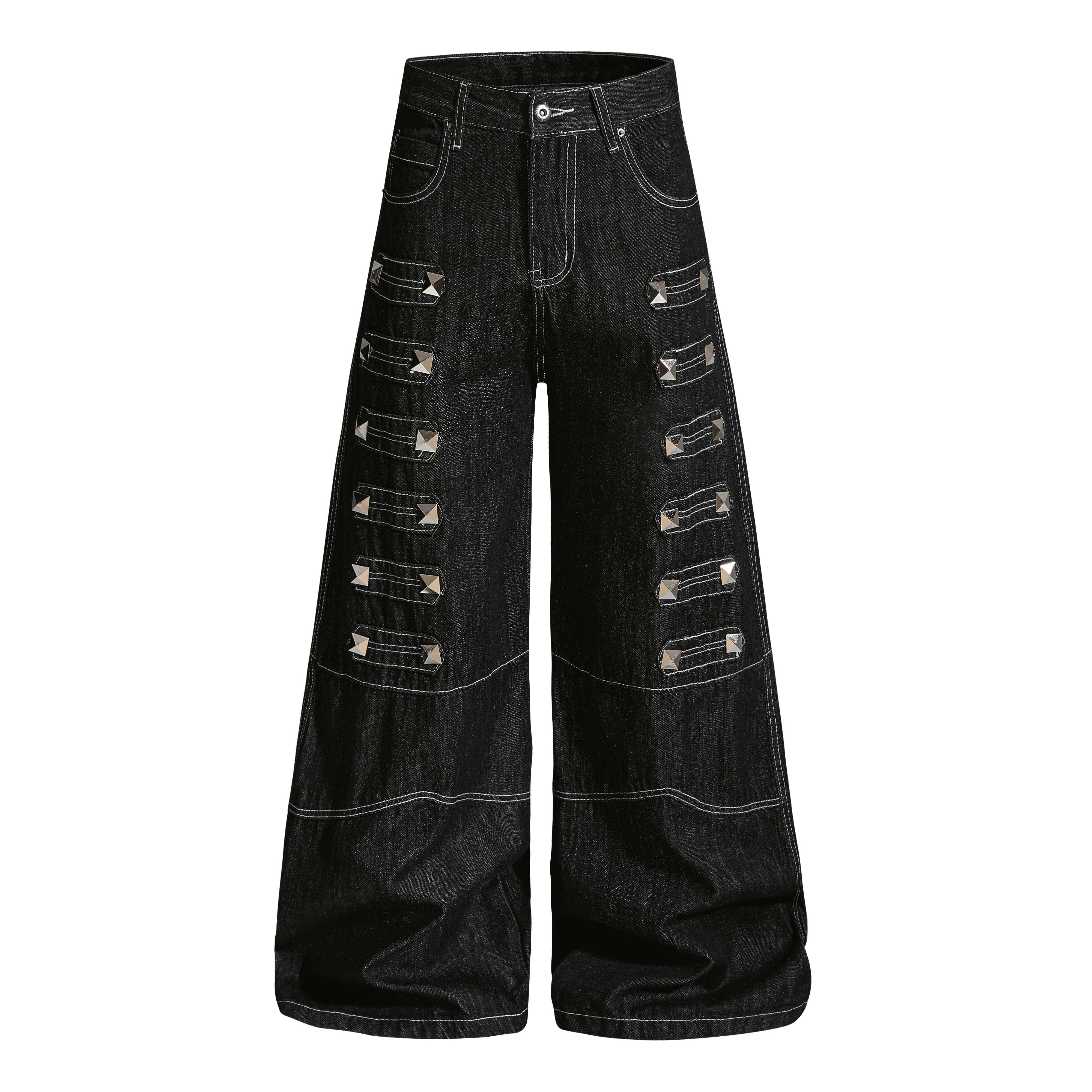 CapCabin Studded Strap Denim Pants