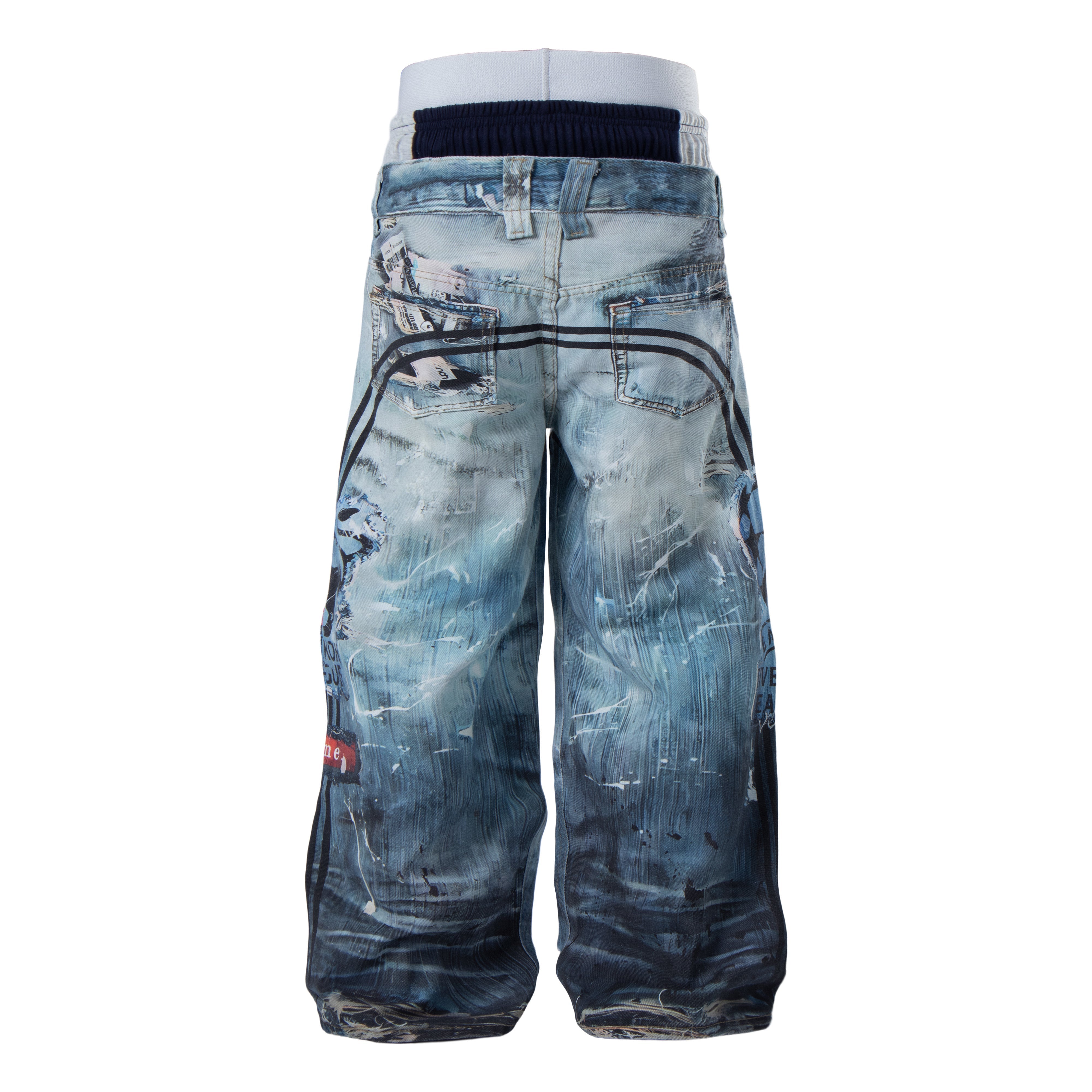 CapCabin Layered Waist Graphic Denim Pants
