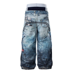 CapCabin Layered Waist Graphic Denim Pants