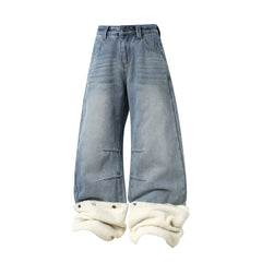 CapCabin Fleece-Lined Stacked Denim Pants