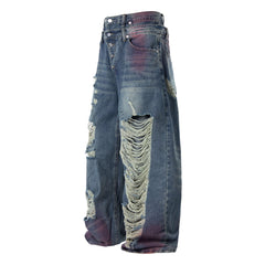 CapCabin Distressed Washed Wide-Leg Jeans