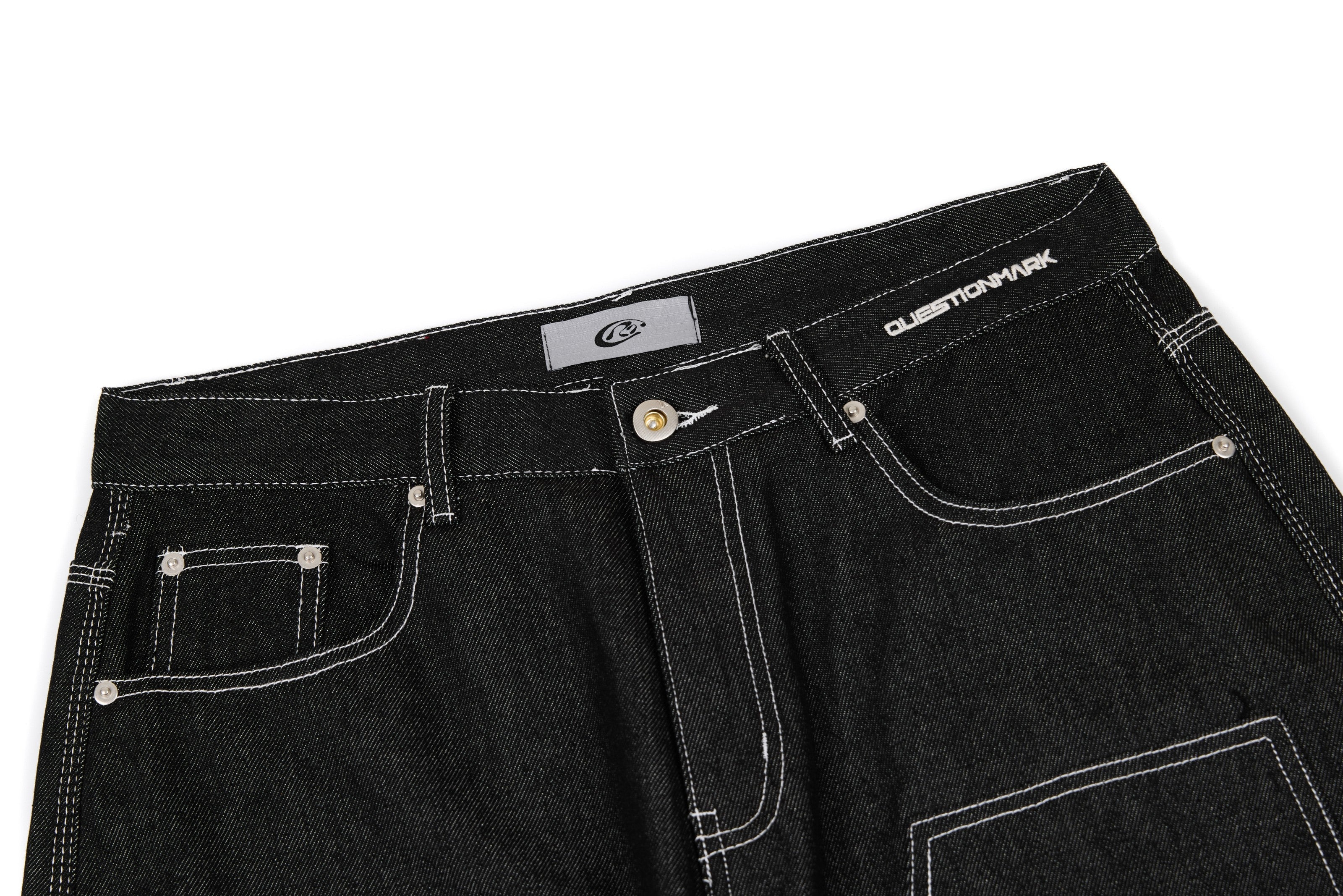 CapCabin Panel-Stitch Wide-Leg Denim Pants