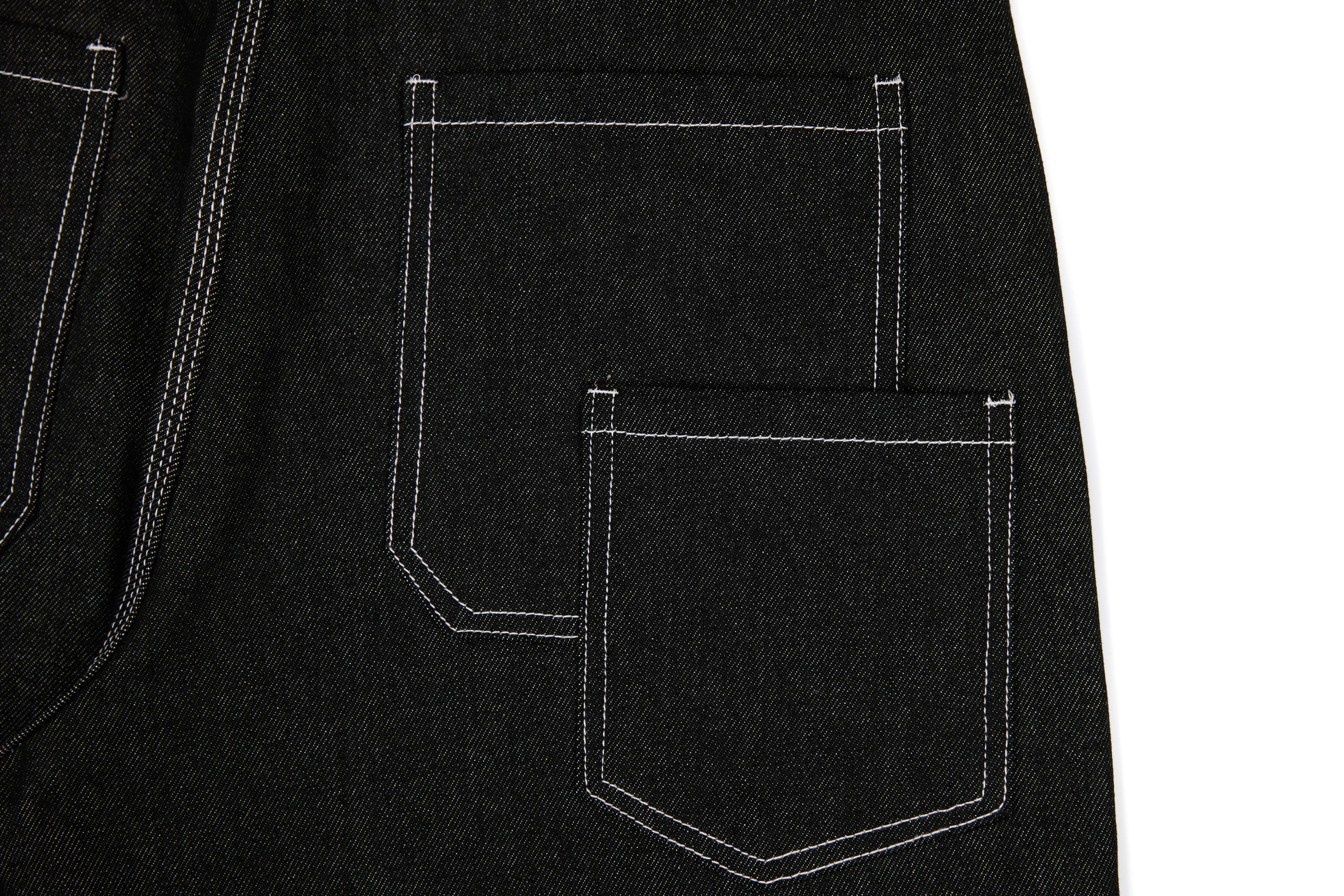 CapCabin Panel-Stitch Wide-Leg Denim Pants