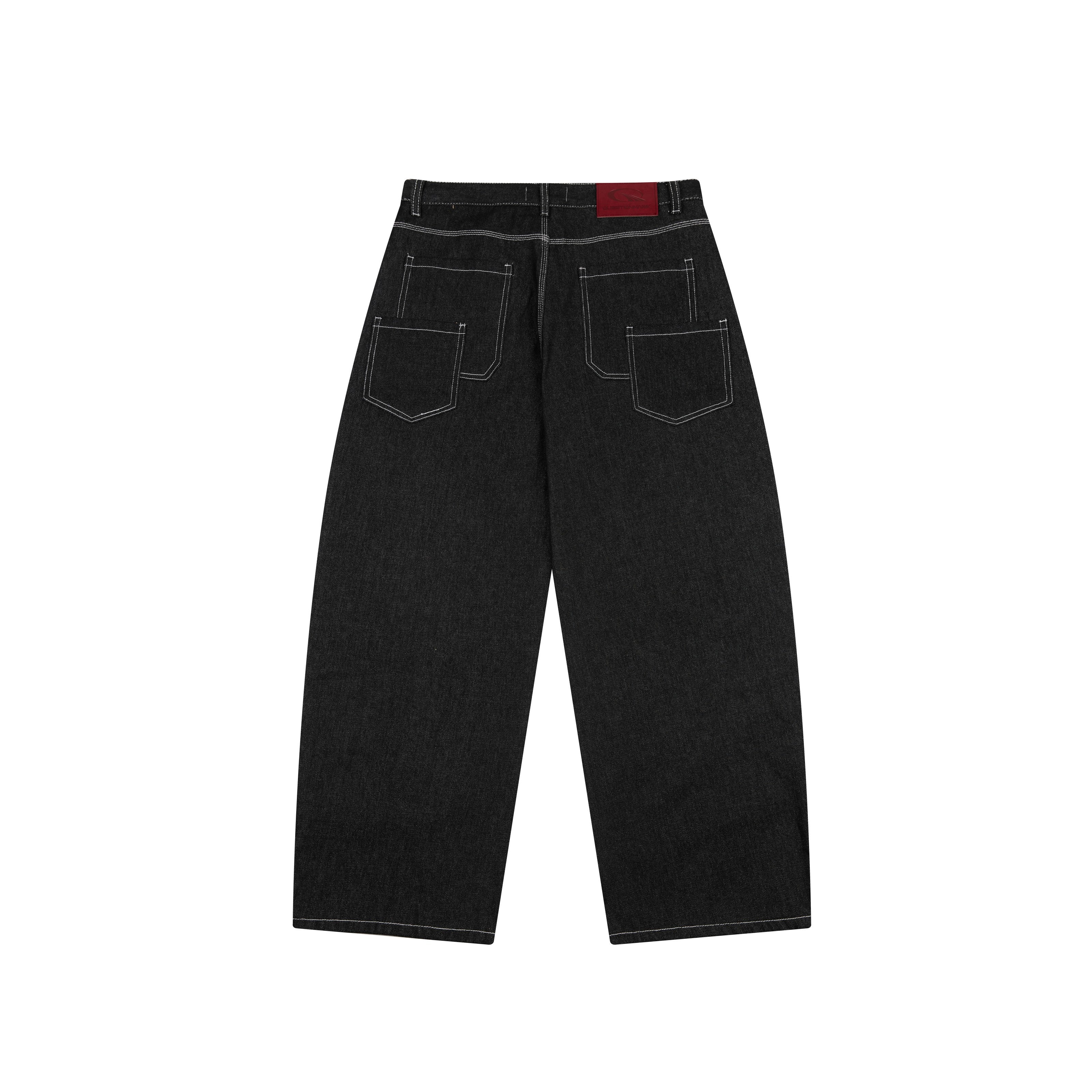 CapCabin Panel-Stitch Wide-Leg Denim Pants