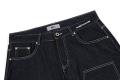 CapCabin Panel-Stitch Wide-Leg Denim Pants