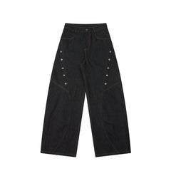 CapCabin Rivet Panel Wide-Leg Denim Jeans