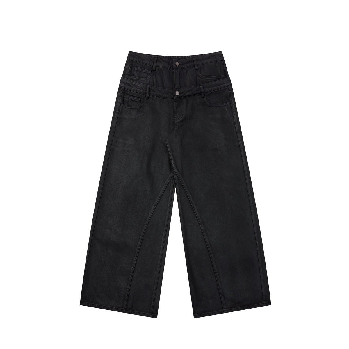 CapCabin Double-Waist Washed Wide-Leg Jeans