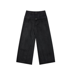 CapCabin Double-Waist Washed Wide-Leg Jeans
