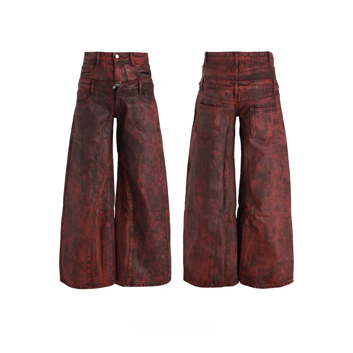 CapCabin Double-Waist Washed Wide-Leg Jeans