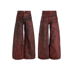 CapCabin Double-Waist Washed Wide-Leg Jeans