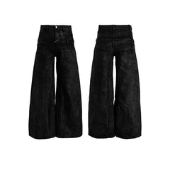 CapCabin Double-Waist Washed Wide-Leg Jeans
