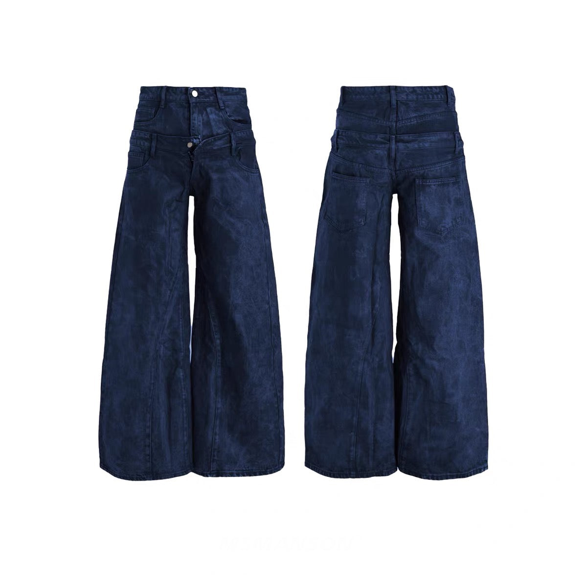 CapCabin Double-Waist Washed Wide-Leg Jeans