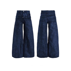 CapCabin Double-Waist Washed Wide-Leg Jeans