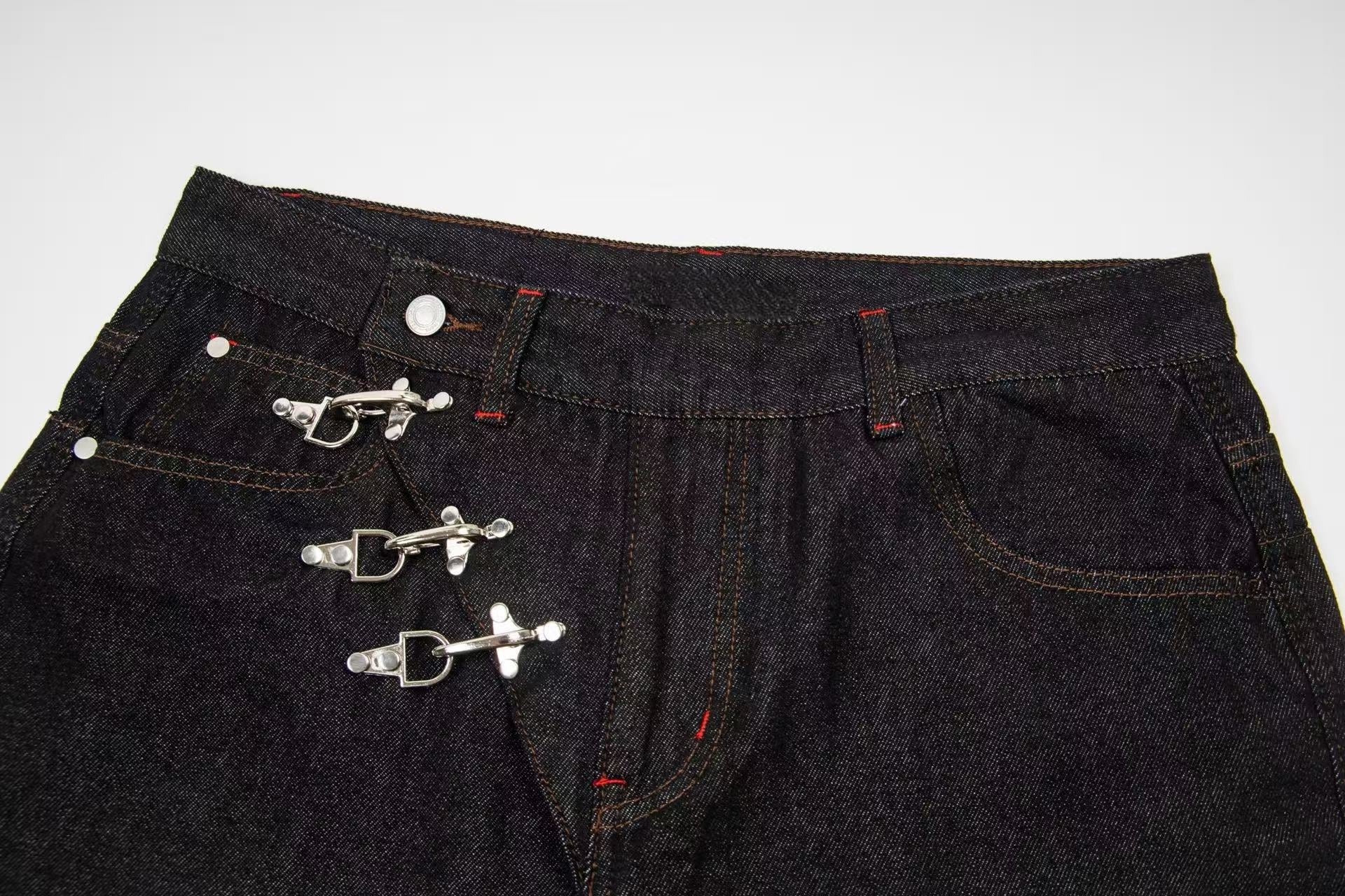 CapCabin Hook Closure Wide-Leg Denim Pants