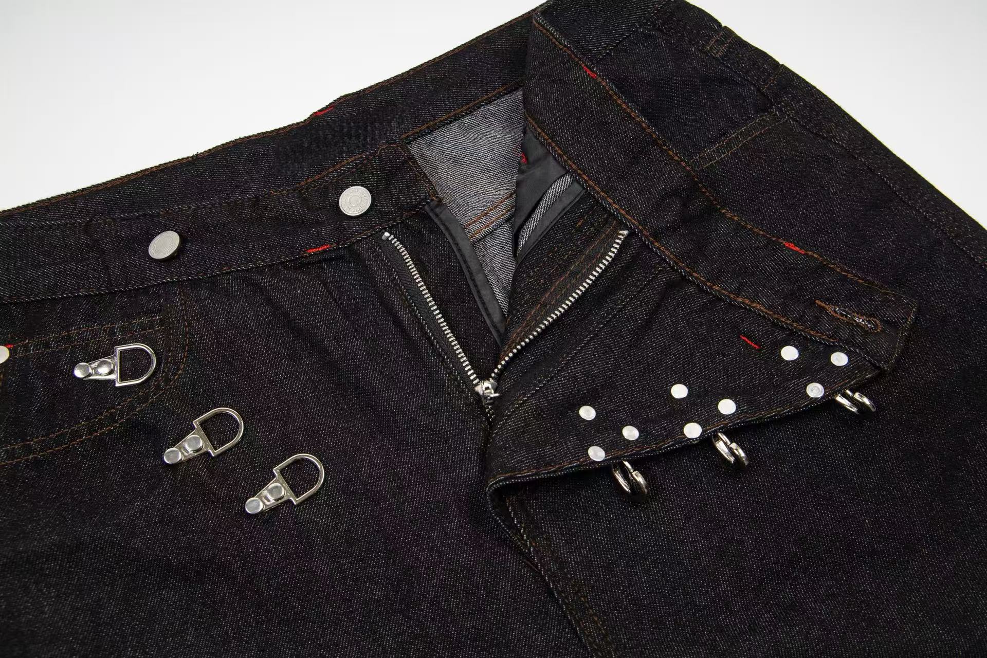 CapCabin Hook Closure Wide-Leg Denim Pants