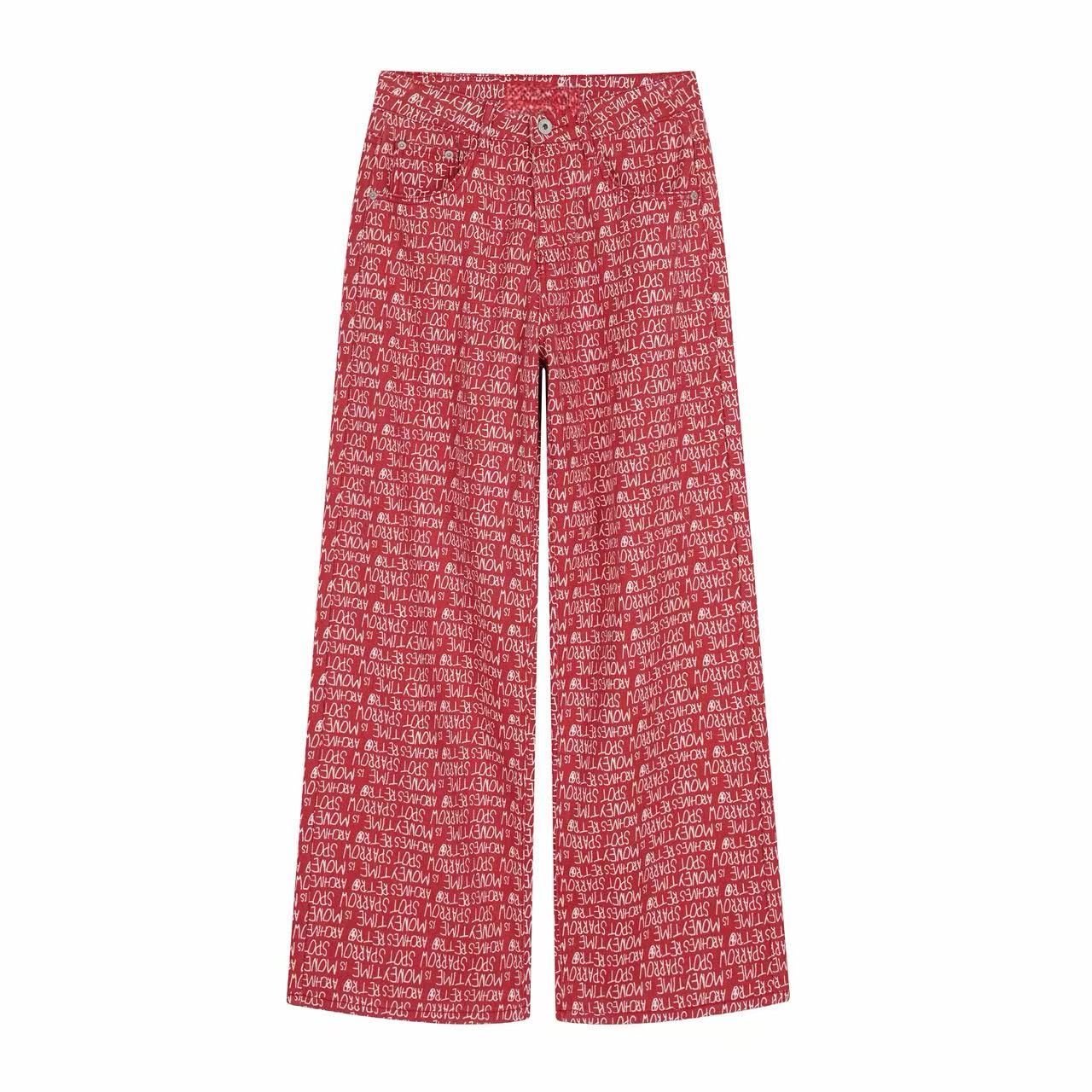 CapCabin All-Over Script Print Wide-Leg Pants