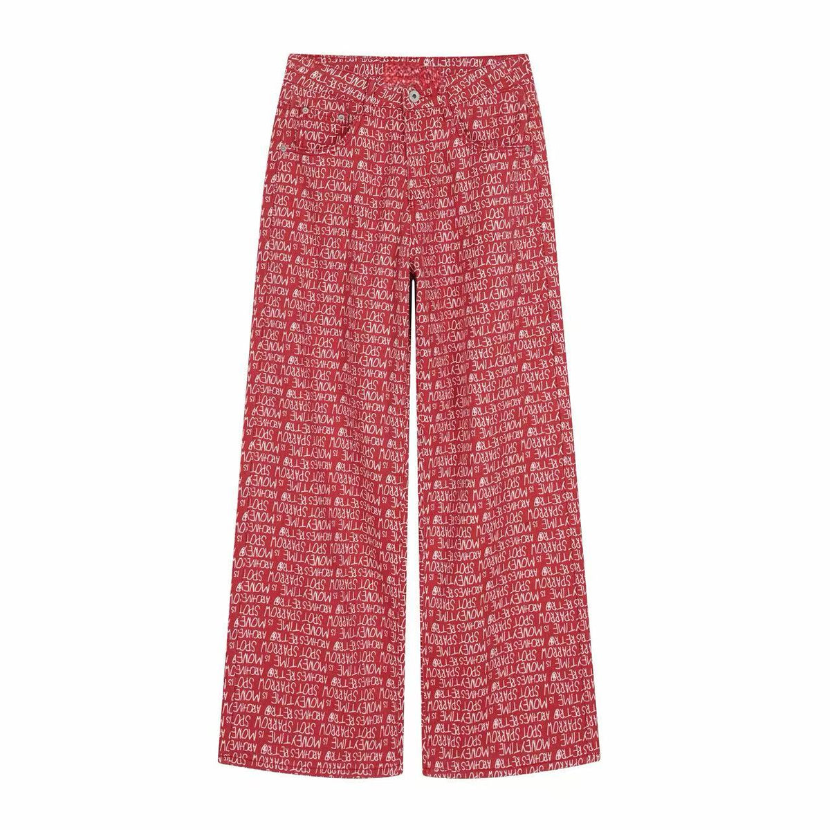 CapCabin All-Over Script Print Wide-Leg Pants