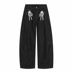 CapCabin Skeleton Graphic Wide-Leg Denim Pants