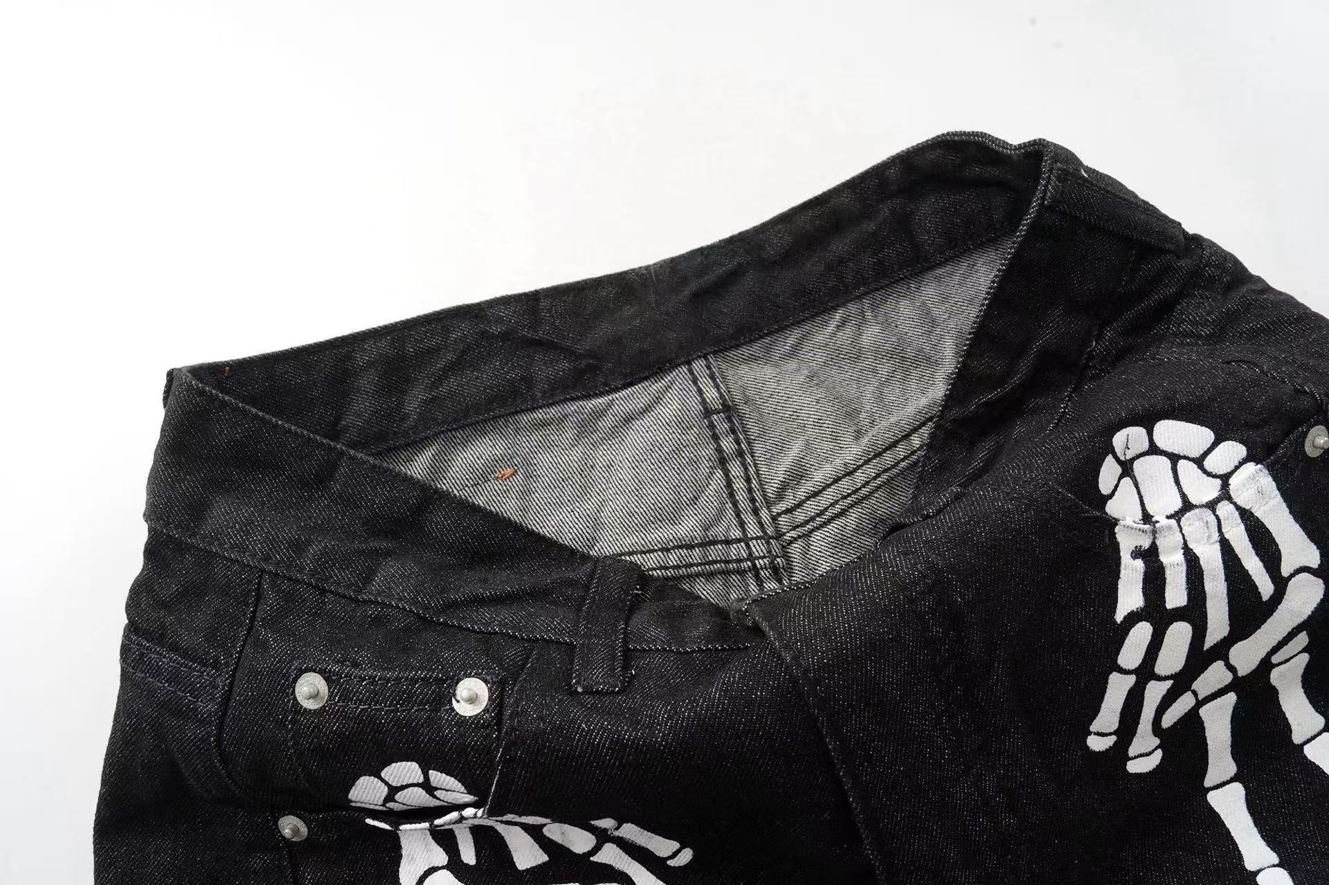 CapCabin Skeleton Graphic Wide-Leg Denim Pants