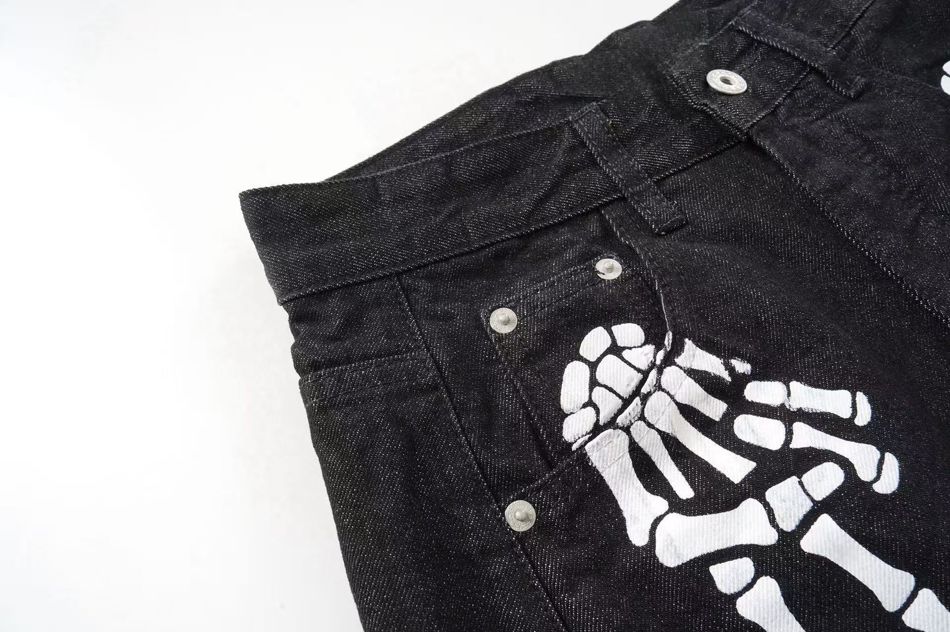 CapCabin Skeleton Graphic Wide-Leg Denim Pants