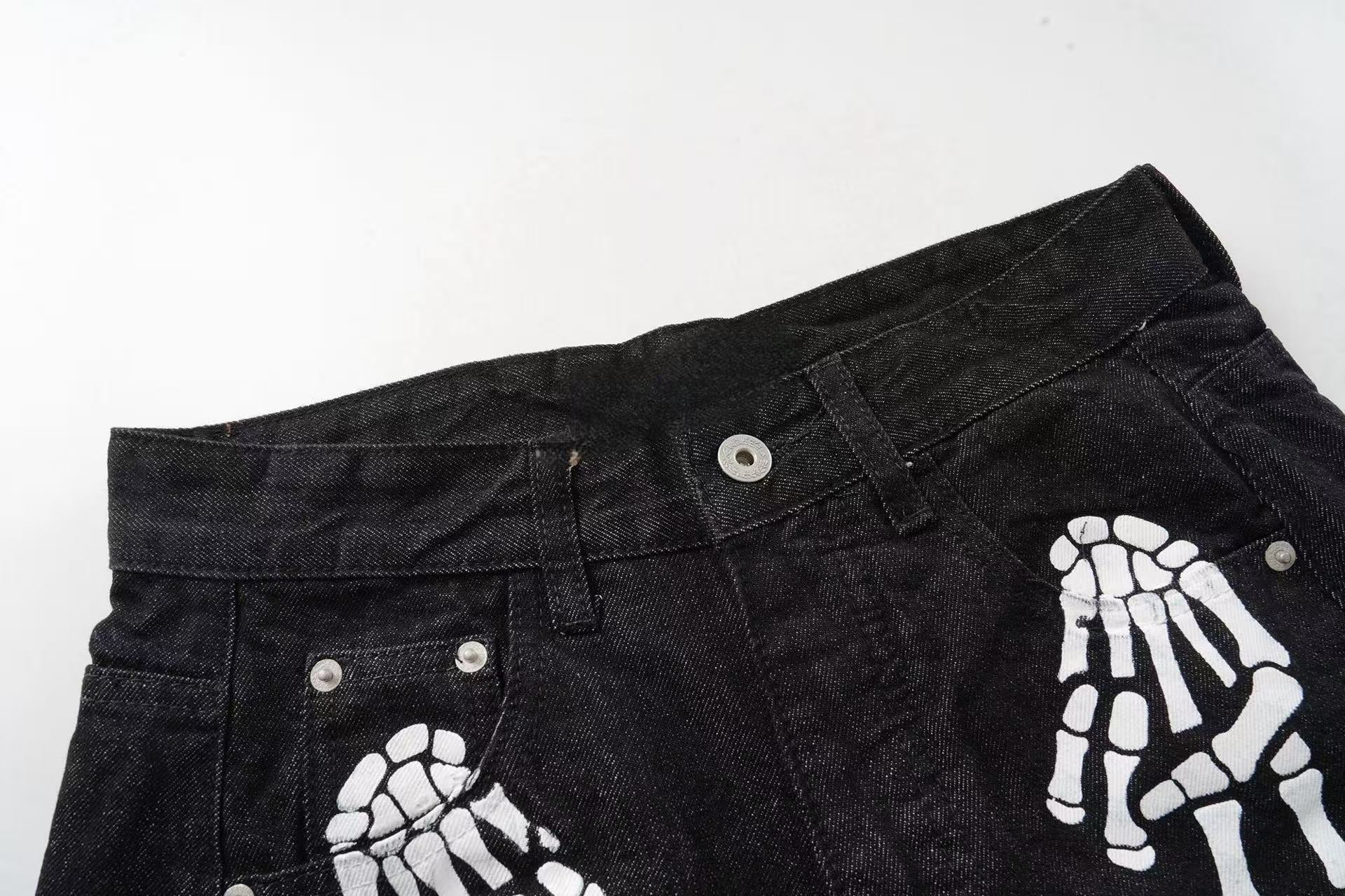CapCabin Skeleton Graphic Wide-Leg Denim Pants