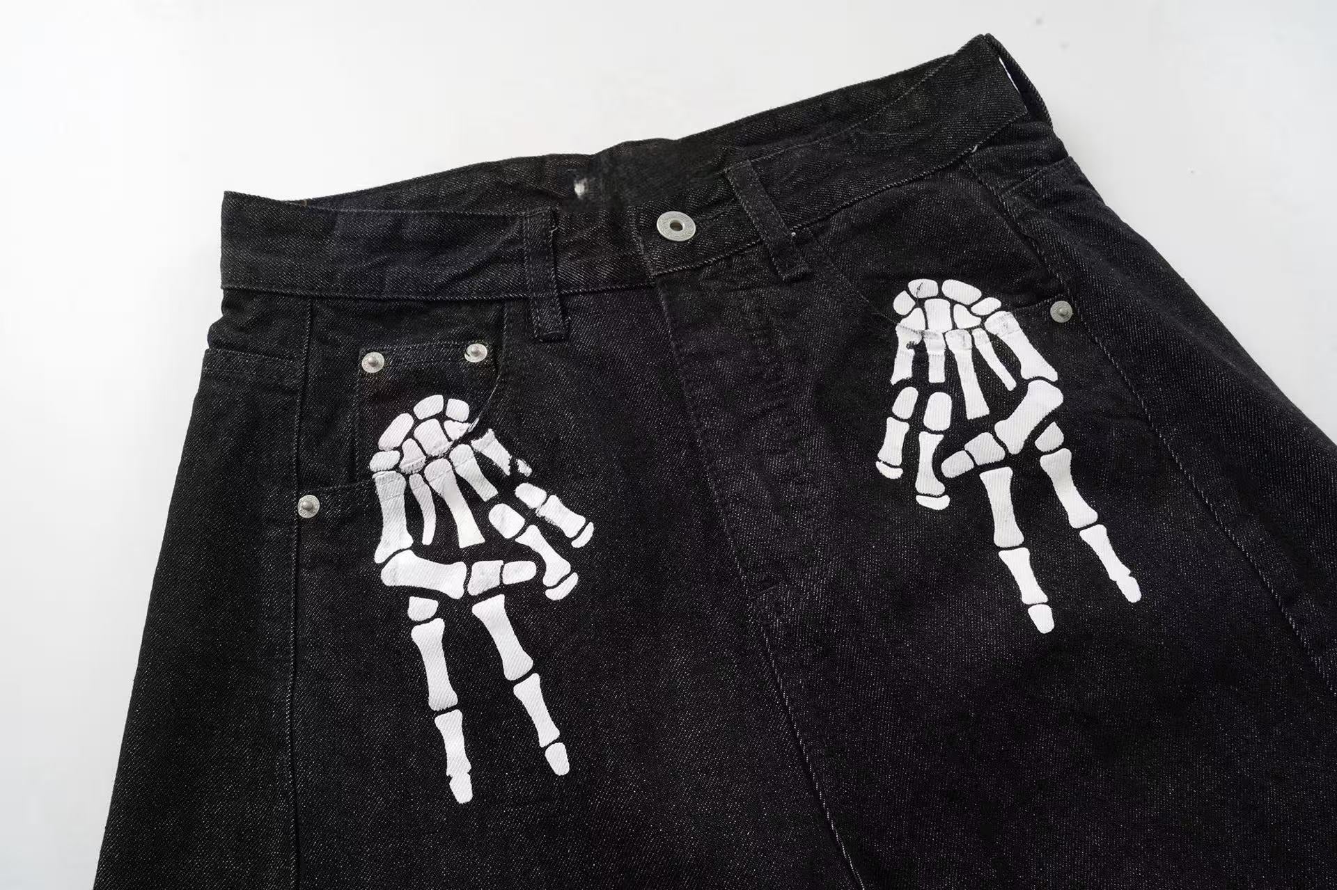 CapCabin Skeleton Graphic Wide-Leg Denim Pants