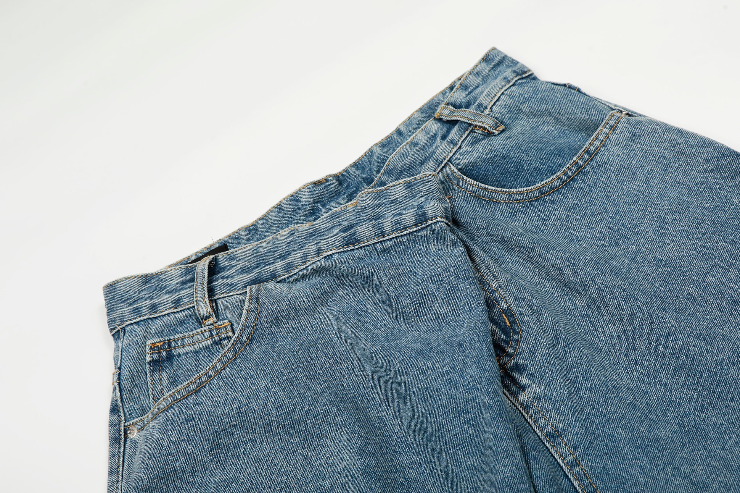 CapCabin Asymmetric Waist Wide-Leg Denim Pants