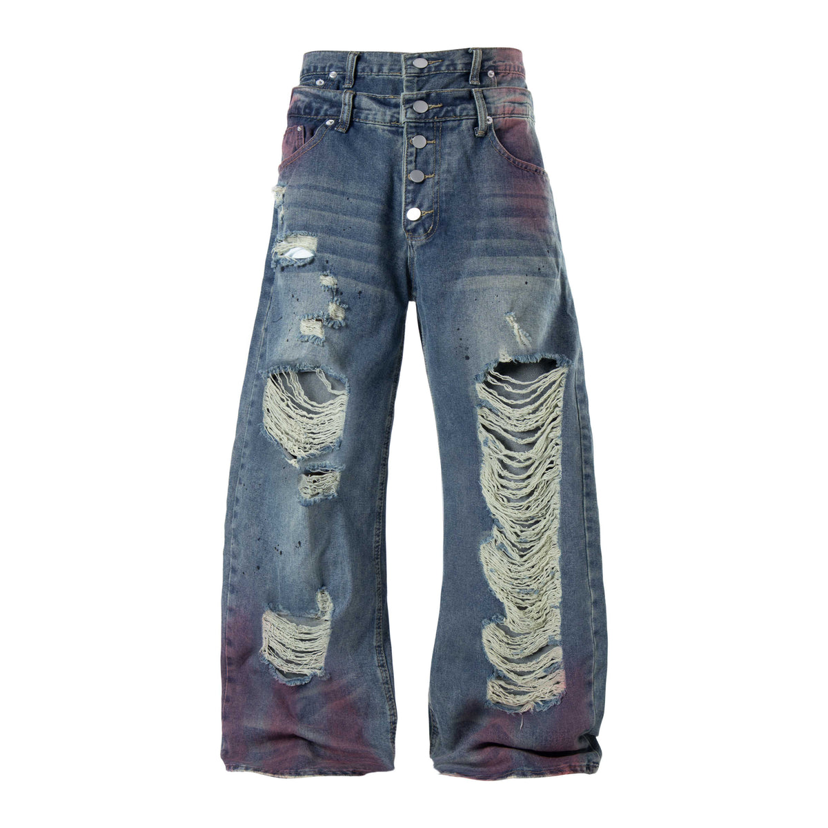 CapCabin Distressed Washed Wide-Leg Jeans