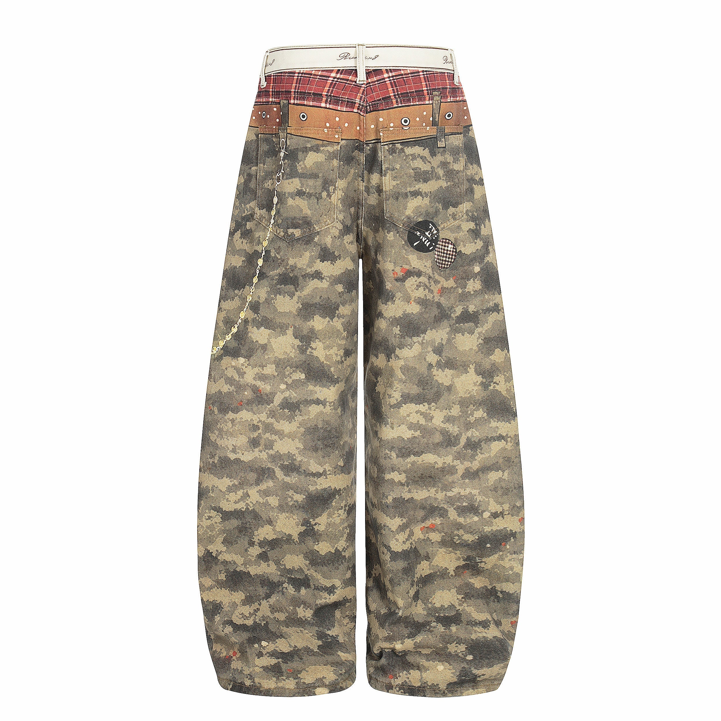 CapCabin Camo Patchwork Wide-Leg Denim Pants