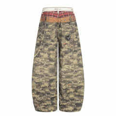 CapCabin Camo Patchwork Wide-Leg Denim Pants