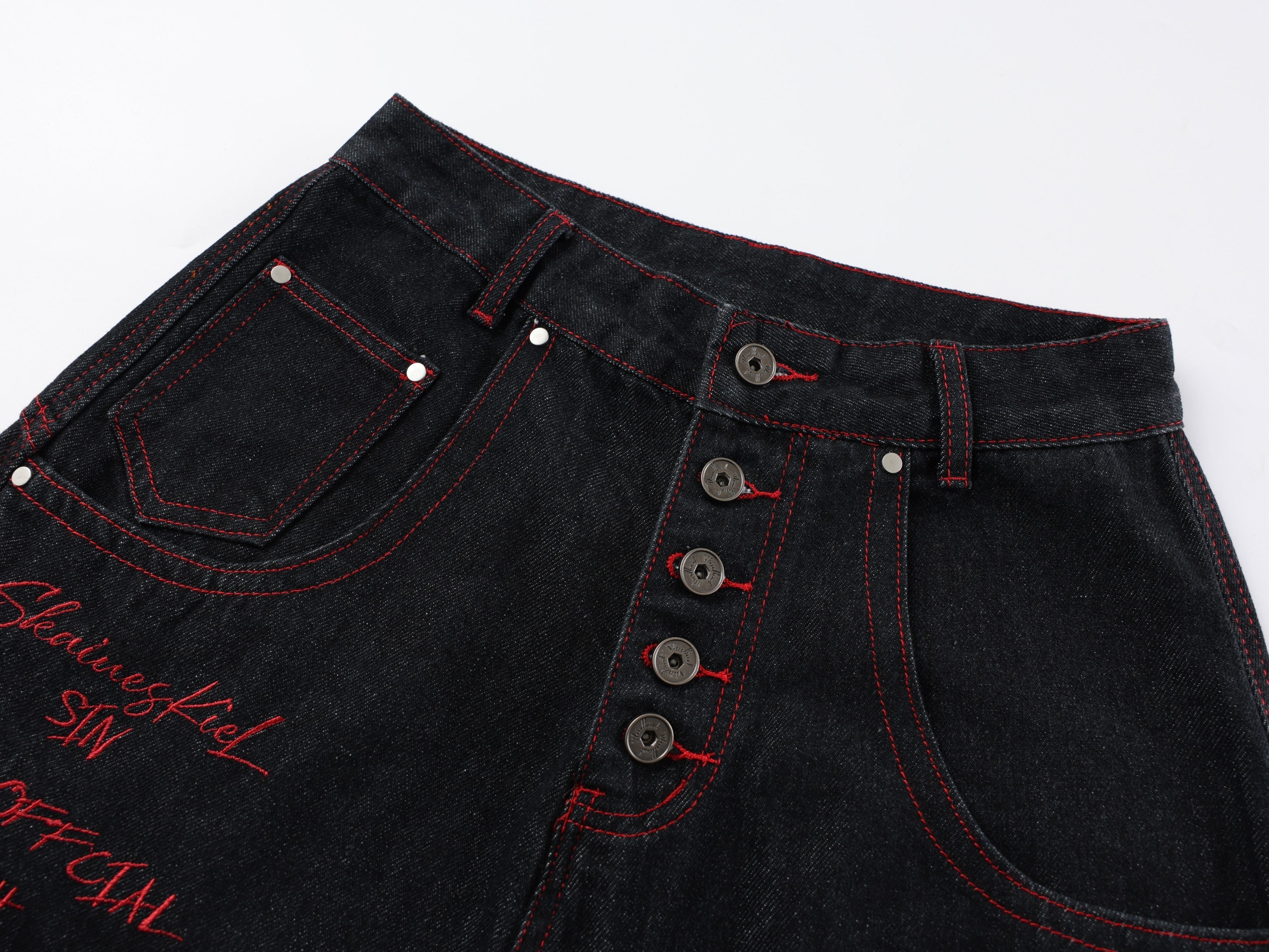 CapCabin Dragon Embroidered Wide-Leg Denim Pants