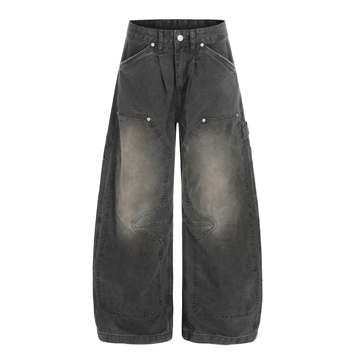 CapCabin Washed Utility Wide-Leg Denim Pants