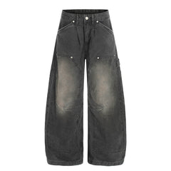 CapCabin Washed Utility Wide-Leg Denim Pants