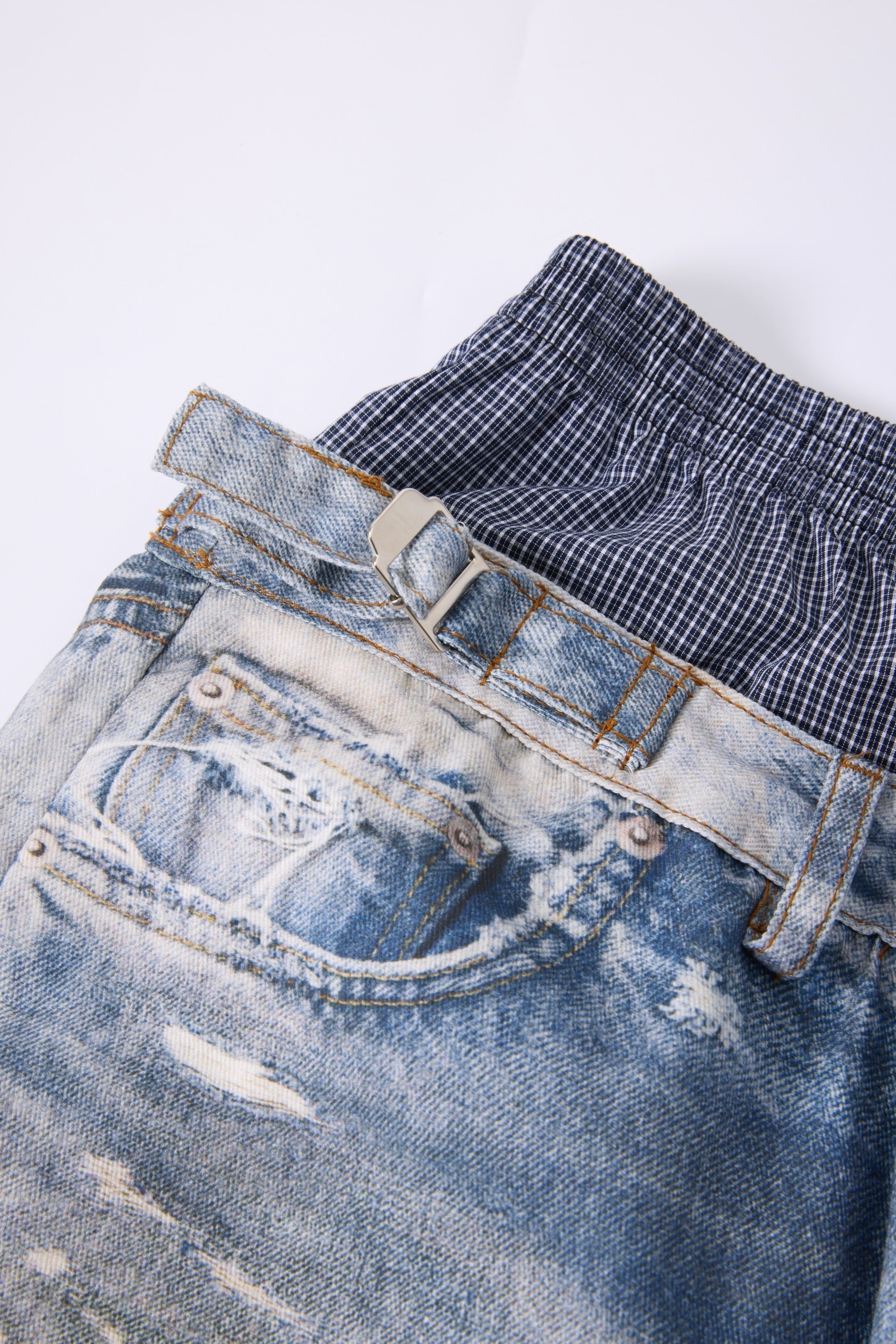 CapCabin Layered Waist Distressed Jeans