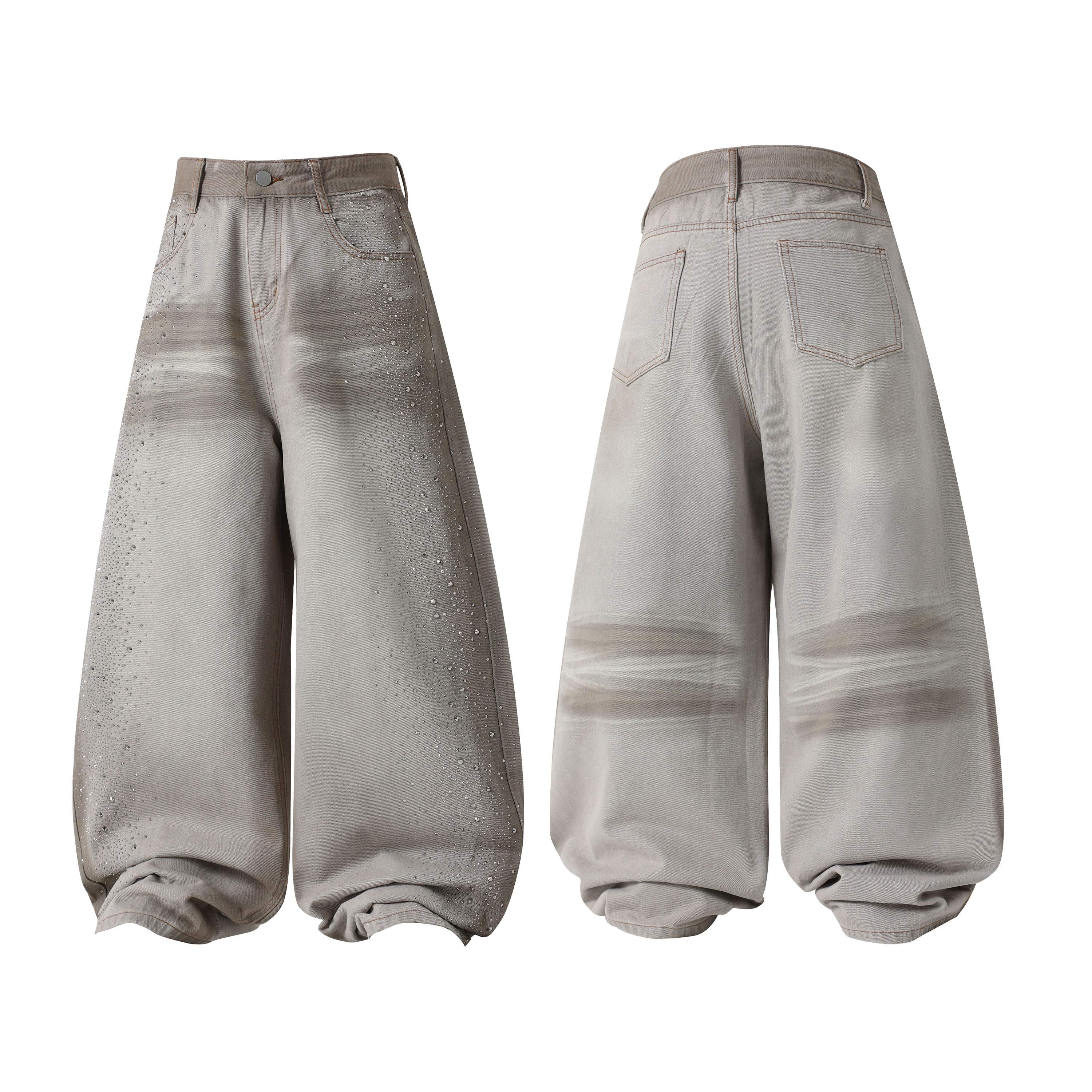 CapCabin Washed Balloon Fit Denim Pants