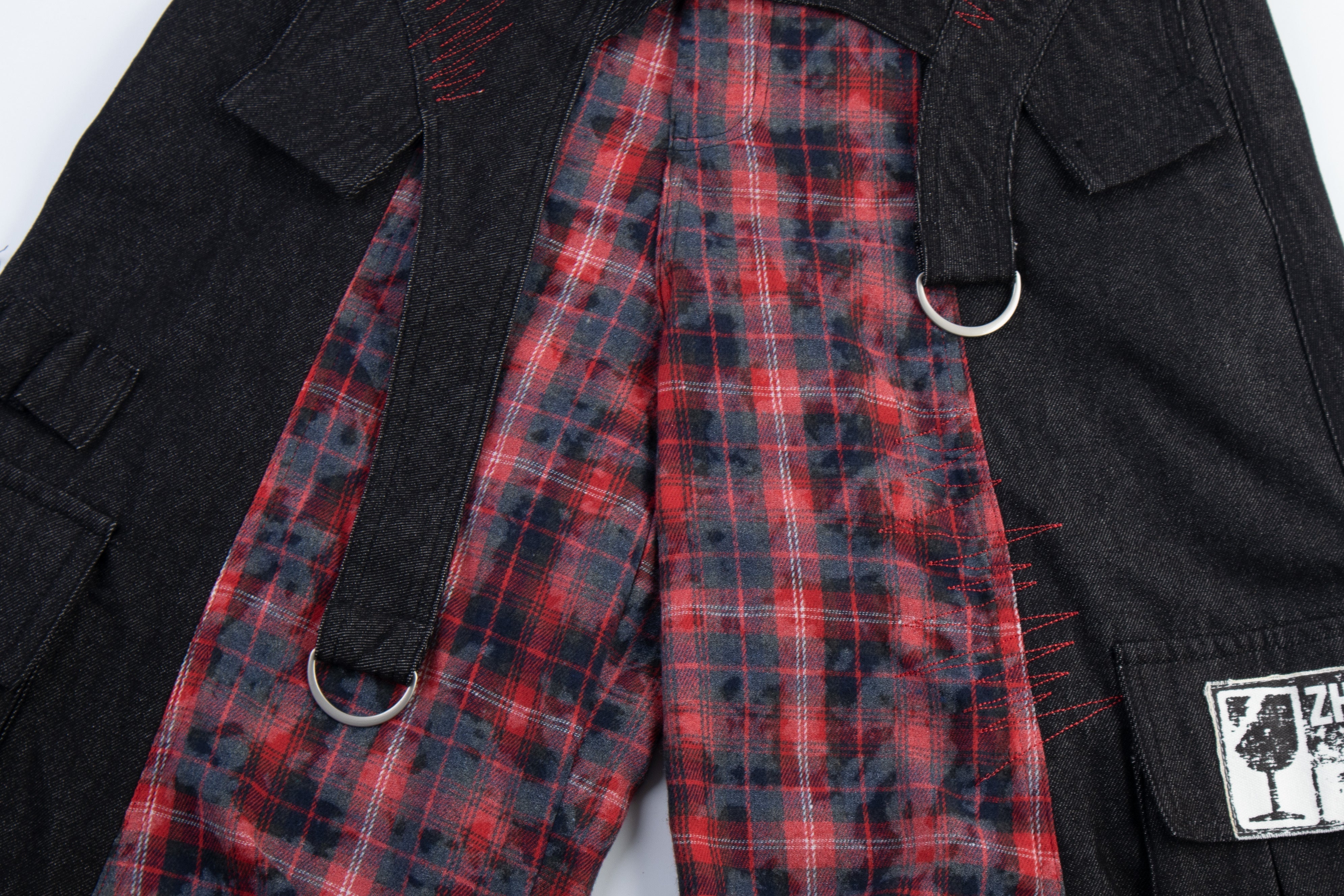 CapCabin Layered Plaid Panel Wide-Leg Pants