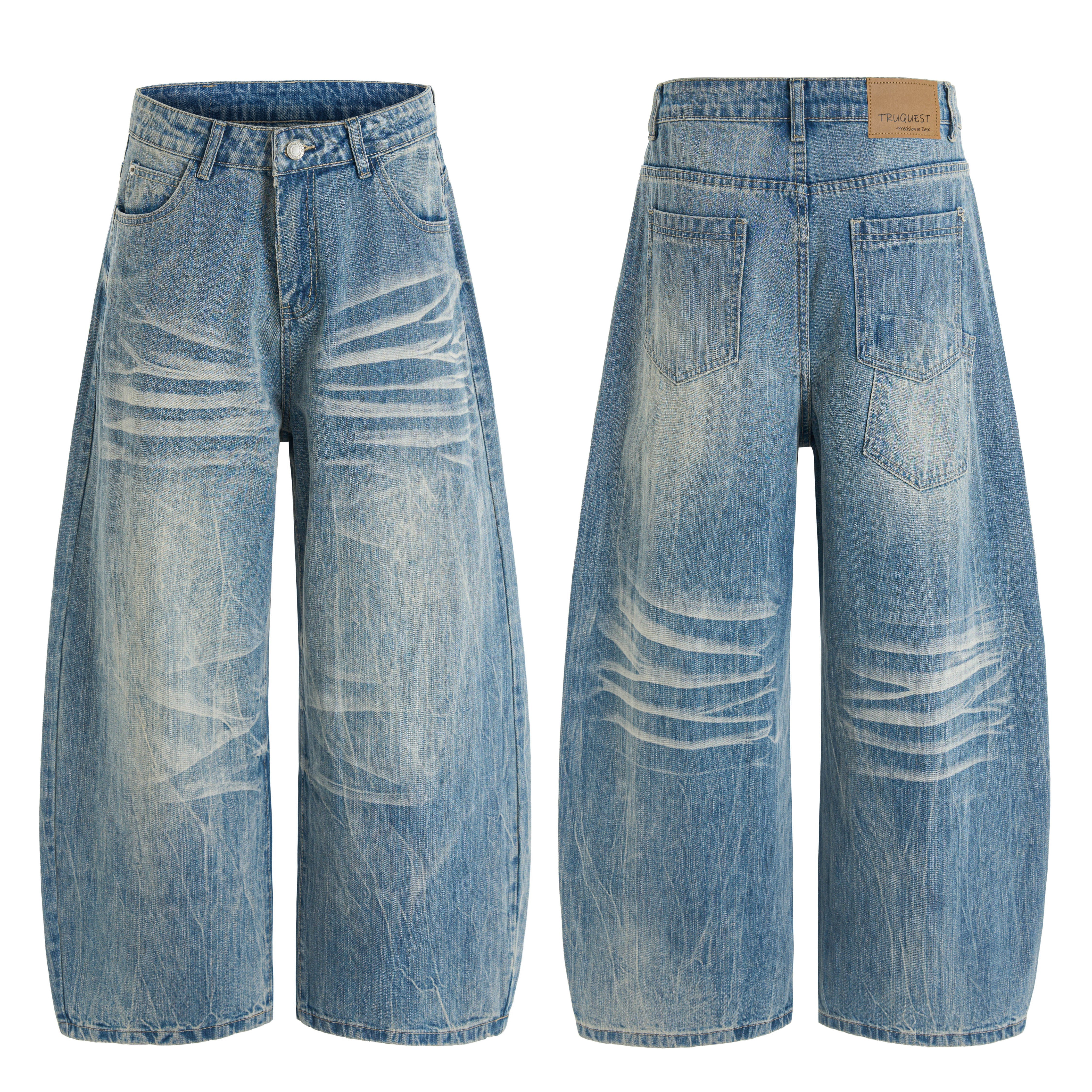 CapCabin Heavy Washed Wide-Leg Denim Jeans